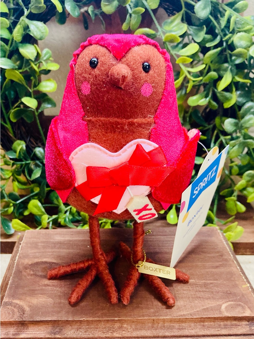 Spritz Red and Brown Valentine Bird Plush
